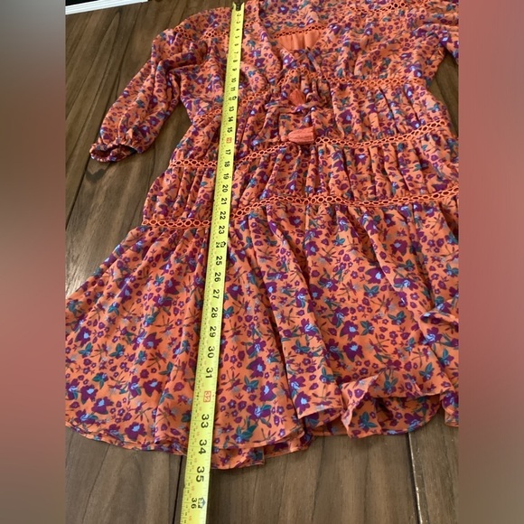 Rebecca Minkoff caden printed Floral long sleeve Tiered Ruffle Mini Dress Orange - Picture 10 of 12